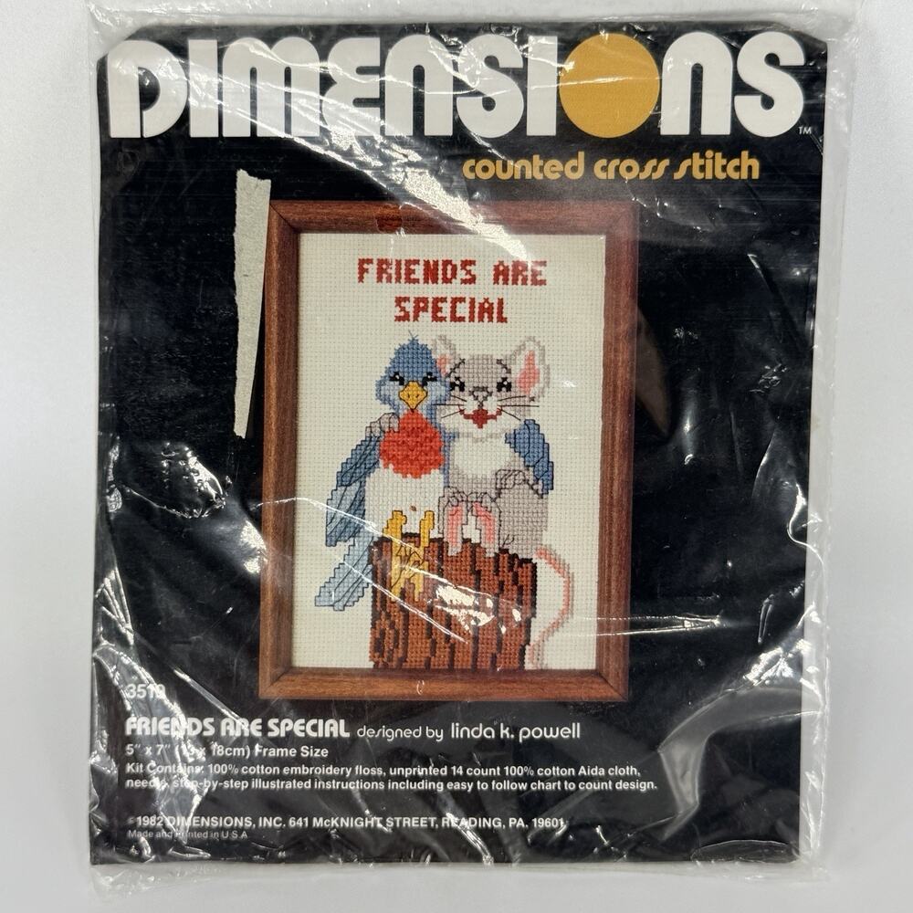 Dimensions Friends are Special Cross Stitch Kit Mini 5x7 Mouse Bird 1982 NEW
